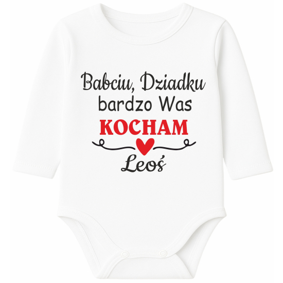 Body z napisem Babciu, dziadku bardzo Was kocham z imieniem dziecka.