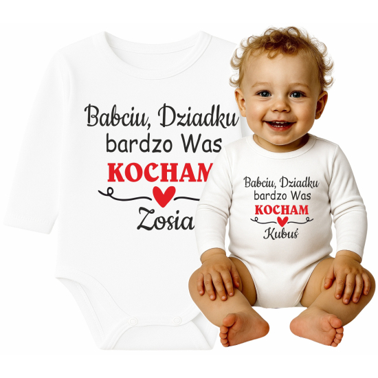 Body z napisem Babciu, dziadku bardzo Was kocham z imieniem dziecka.