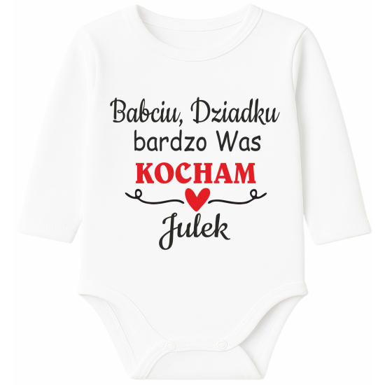 Body z napisem Babciu, dziadku bardzo Was kocham z imieniem dziecka.