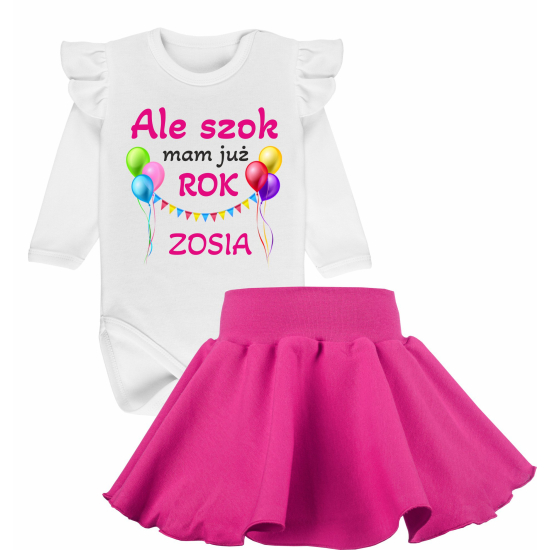 Komplet na roczek z napisem Ale szok mam już rok i imieniem dziecka.